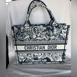 Dior Navy and White Book Tote Bag